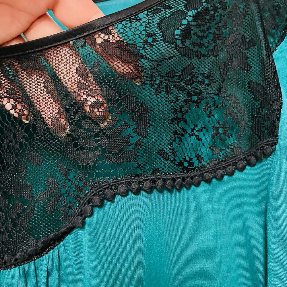Soft Surroundings Teal Blouse with Black Yoke - Picture 5 of 13